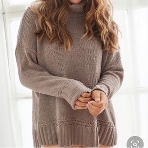 Aerie American Eagle Chenille Turtleneck Sweater Purple